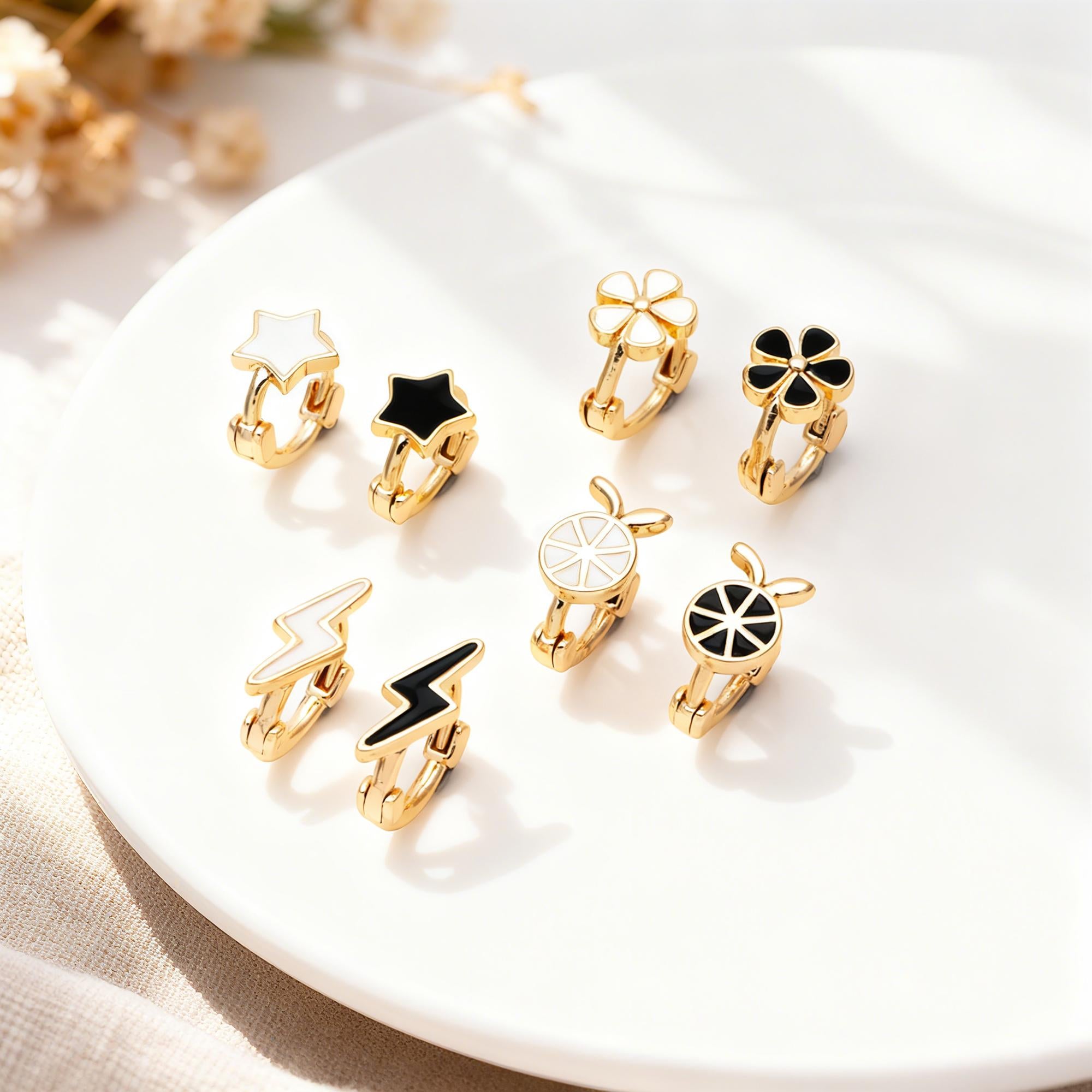 4pcs Gold Enamel Hoop Earrings, 18K Gold plated Brass, Minimalist Huggie Earrings (GB-3843)